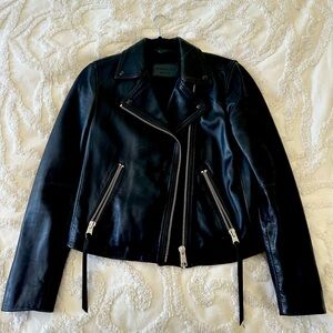 Dalby Slim Fit Leather Biker Jacket black new